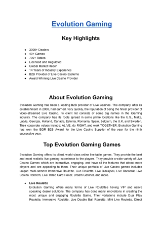 Game Provider- Evolution Gaming | Casino Games Integration | GammaStack