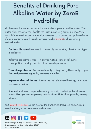 Benefits of Drinking Pure Alkaline Water by ZeroB Hydrolife