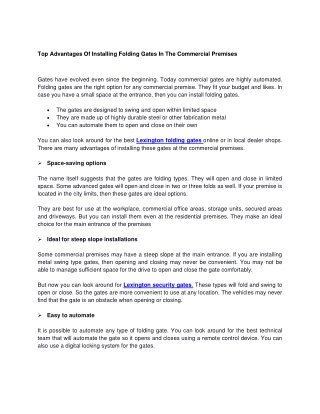 Top Advantages Of Installing Folding Gates In The Commercial Premises