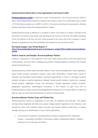 Keratoacanthoma Market Share, Trend, Segmentation and Forecast to 2029