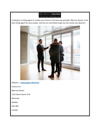 Listing Agent Montreal  Bdavani.com