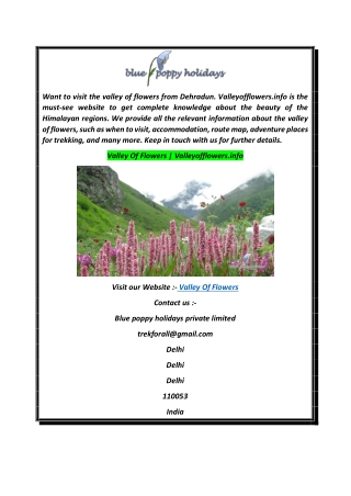 Valley Of Flowers  Valleyofflowers.info