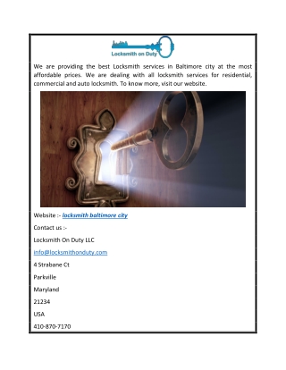 Locksmith Baltimore City  Locksmithonduty.com