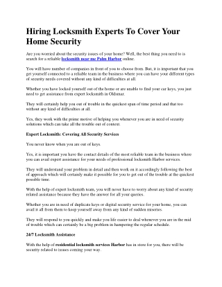 Hiring Locksmith Experts To Cover Your Home Security