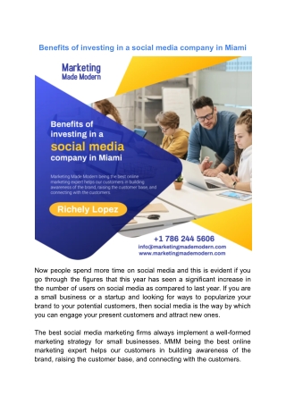 Benefits of investing in a social media company in Miami