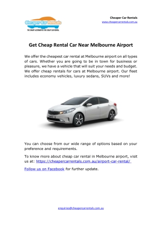 Get cheap rental car near Melbourne airport