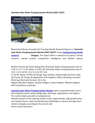 Australia Solar Water Pumping System Market (2021-2027)