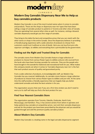 Modern Day Cannabis Dispensary Near Me to Help us buy cannabis products