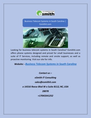 Business Telecom Systems in South Carolina | Esmithit.com