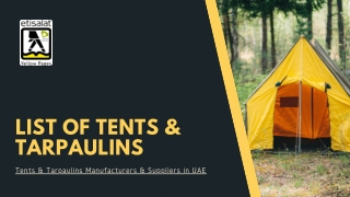 List of Tents & Tarpaulins Manufacturers & Suppliers in UAE