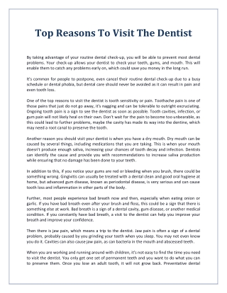 Top Reasons To Visit The Dentist