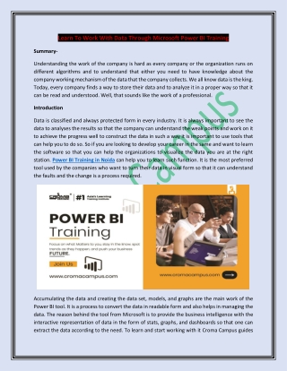 Learn To Work With Data Through Microsoft Power BI Training