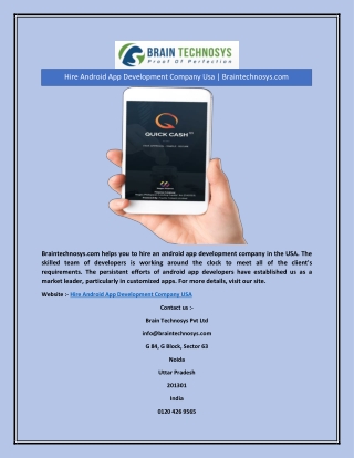 Hire Android App Development Company Usa | Braintechnosys.com