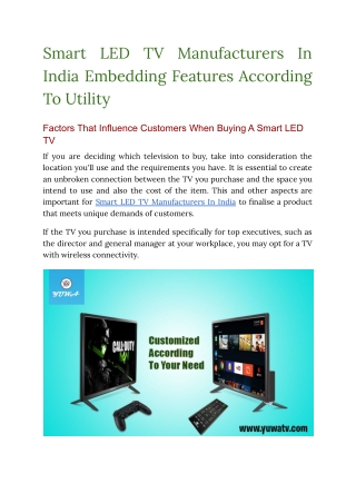 Smart LED TV Manufacturers In India Embedding Features According To Utility