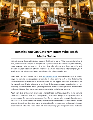 Benefits You Can Get FromTutors Who Teach Maths Online