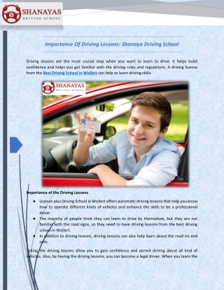 Importance Of Driving Lessons Shanaya Driving School