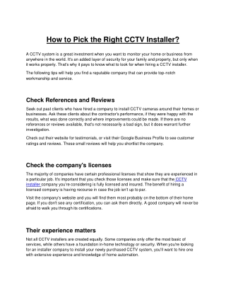 How to Pick the Right CCTV Installer?