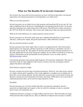What Are The Advantages Of An Inverter Generator?