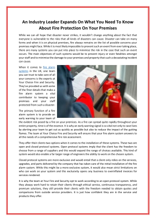 An Industry Leader Expands On What You Need To Know About Fire Protection On Your Premises