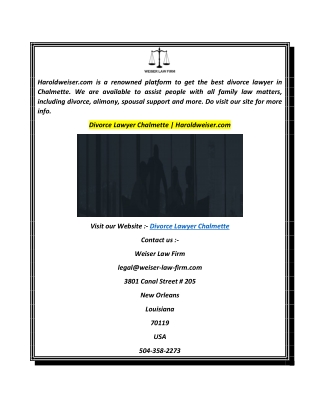 Divorce Lawyer Chalmette  Haroldweiser.com