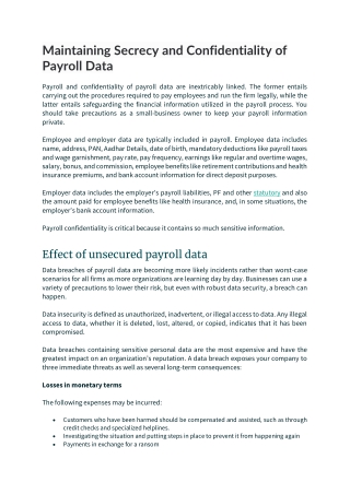 Maintaining Secrecy and Confidentiality of Payroll Data