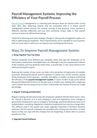 Payroll Management Systems Improving the Efficiency of Your Payroll Process