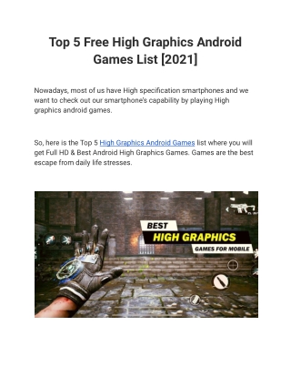 Top 5 Free High Graphics Android Games List [2021]