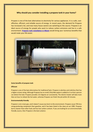 Why should you consider installing a propane tank in your home