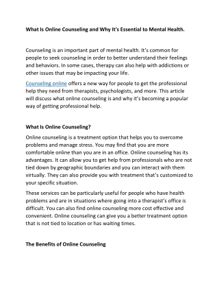 What Is Online Counseling and Why It's Essential to Mental Health