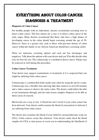 Colon Cancer Treatment Singapore