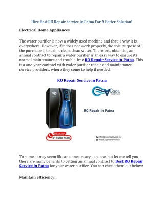 Hire Best RO Repair Service in Patna For A Better Solution!