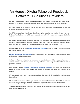 An Honest Diksha Teknologi Feedback - Software_IT Solutions Providers