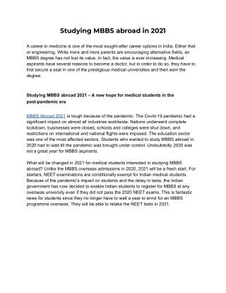 MBBS abroad 2021