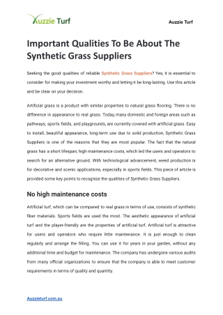 Important Qualities To Be About The Synthetic Grass Suppliers