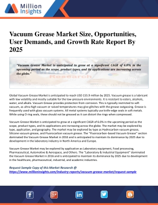 Vacuum Grease Market Opportunities, Current Trends, and Challenges Till 2025