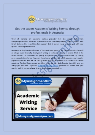 Get the expert Academic Writing Service through professionals in Australia