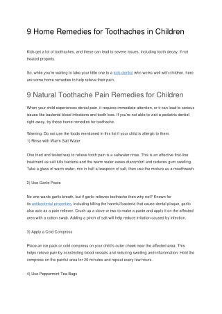 9 Home Remedies for Toothaches in Children - Dentistry On Dusk