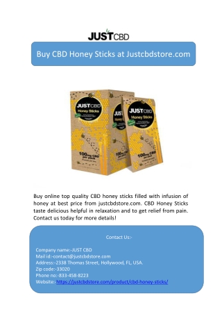 Buy CBD Honey Sticks at Justcbdstore.com
