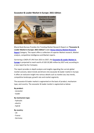 Excavator & Loader Market in Europe: 2021 Edition