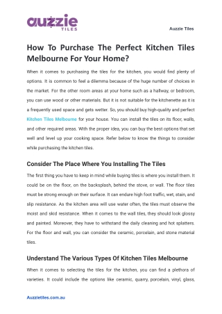 How To Purchase The Perfect Kitchen Tiles Melbourne For Your Home_