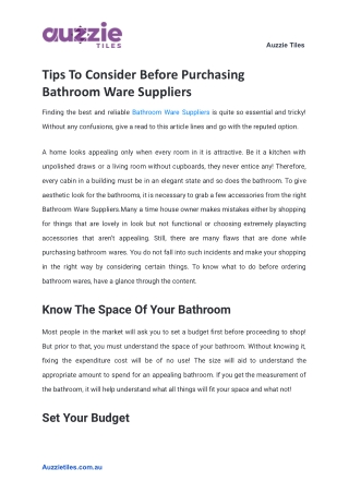Tips To Consider Before Purchasing Bathroom Ware Suppliers