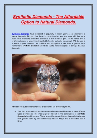 Synthetic Diamonds - The Affordable Option to Natural Diamonds