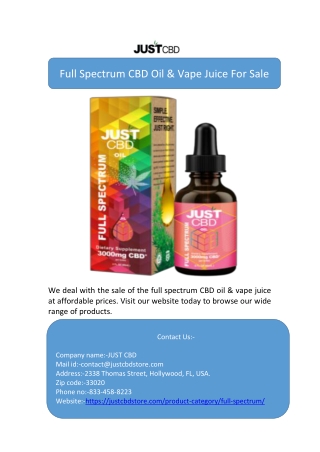 Full Spectrum CBD Oil & Vape Juice For Sale
