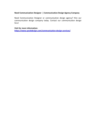 Need Communication Designer  | Communication Design Agency Company