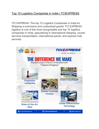 Top 10 Logistics Companies in India | TCIEXPRESS