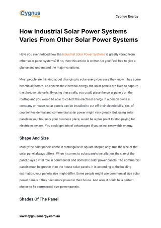 How Industrial Solar Power Systems Varies From Other Solar Power Systems