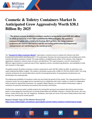 Cosmetic & Toiletry Containers Market Is Anticipated Grow Aggressively Worth $38.1 Billion By 2025