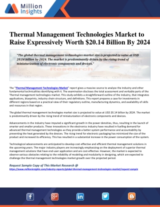 Thermal Management Technologies Market to Raise Expressively Worth $20.14 Billion By 2024