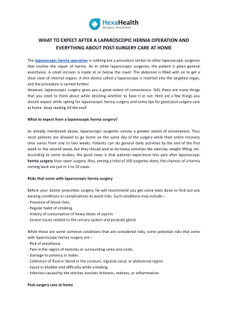 Laparoscopic Inguinal Hernia Postsurgery Care Instructions | HexaHealth