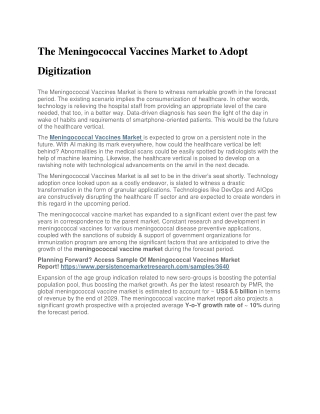 The Meningococcal Vaccines Market to Adopt Digitization